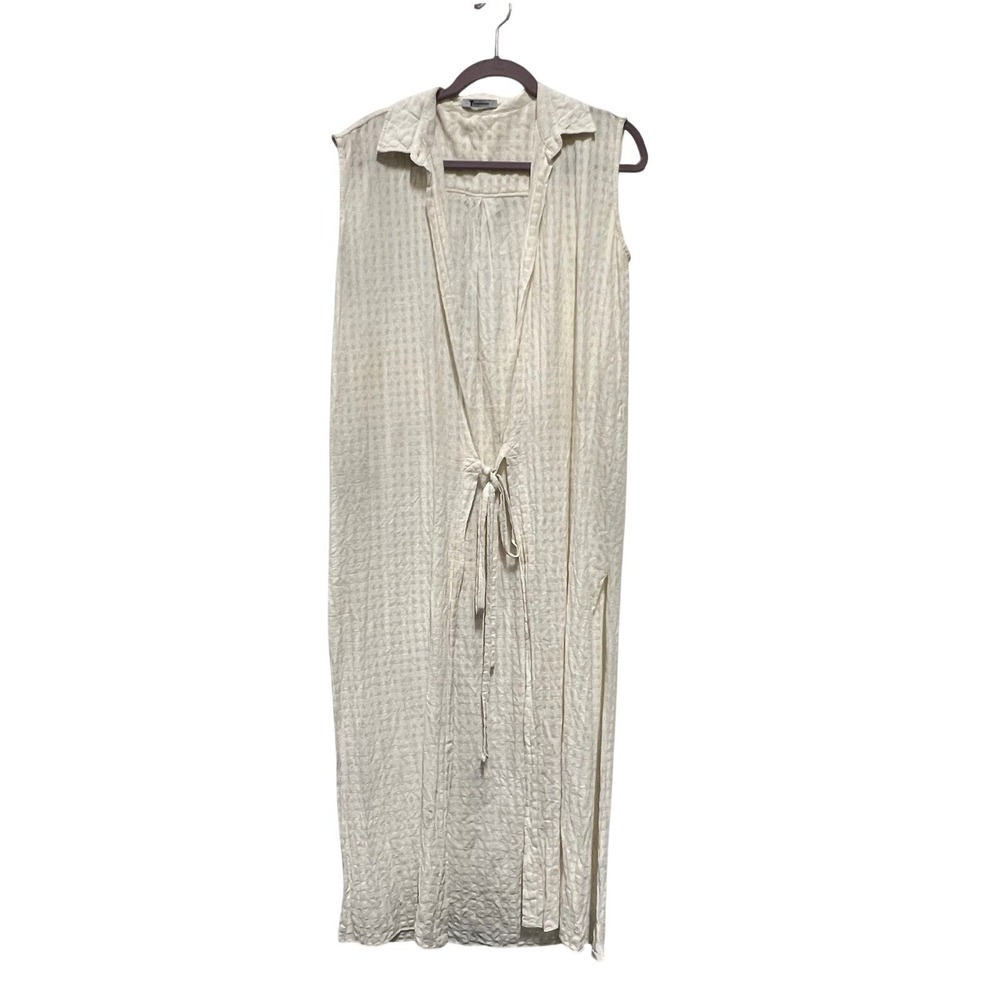 T by Alexander Wang Womens Maxi Dress Gingham Tie Front Cream Sleeveless Duster
